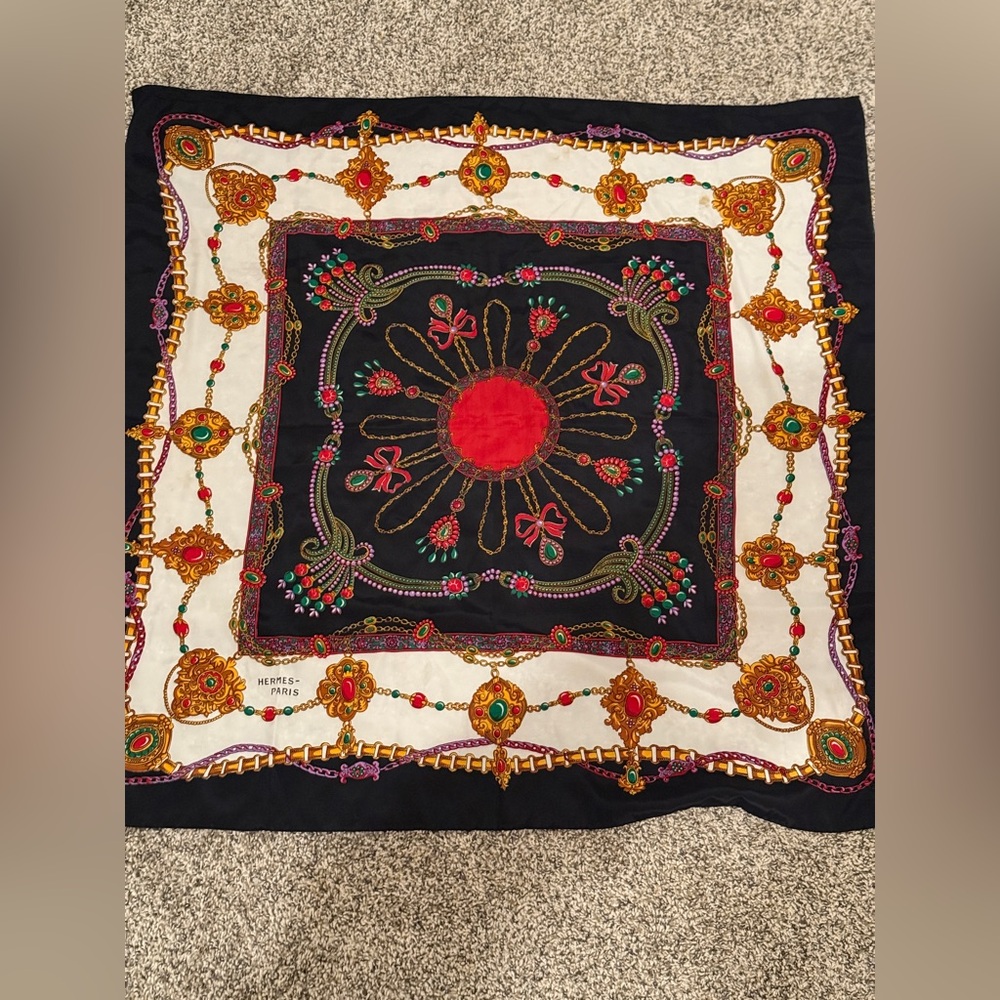 Vintage HERMES scarf, small stain pictured. 100% silk. Great condition